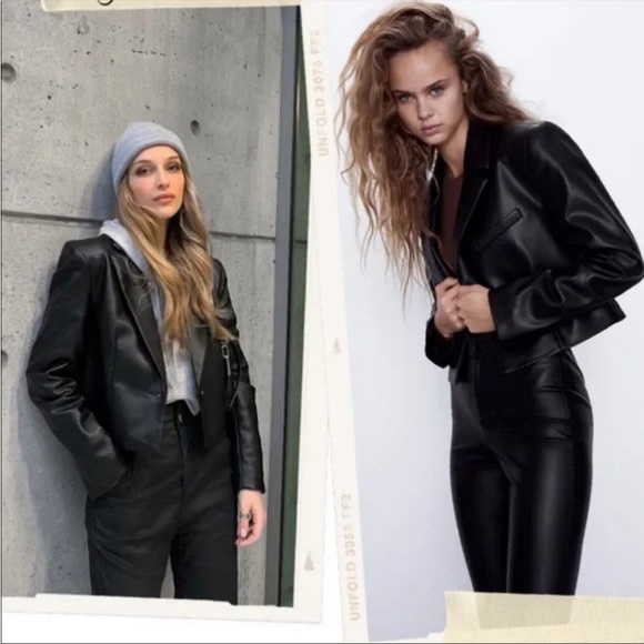 Blogger Fave Zara black faux leather one button cropped jacket - Picture 7 of 14